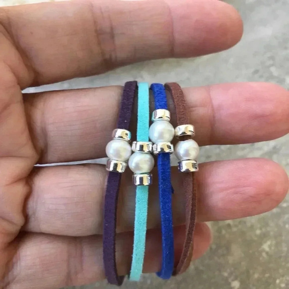 Skinny Bracelet,Faux Suede,Pearl Bracelet,Friendship Bracelets,Stacking Bracelet - Picture 3 of 5